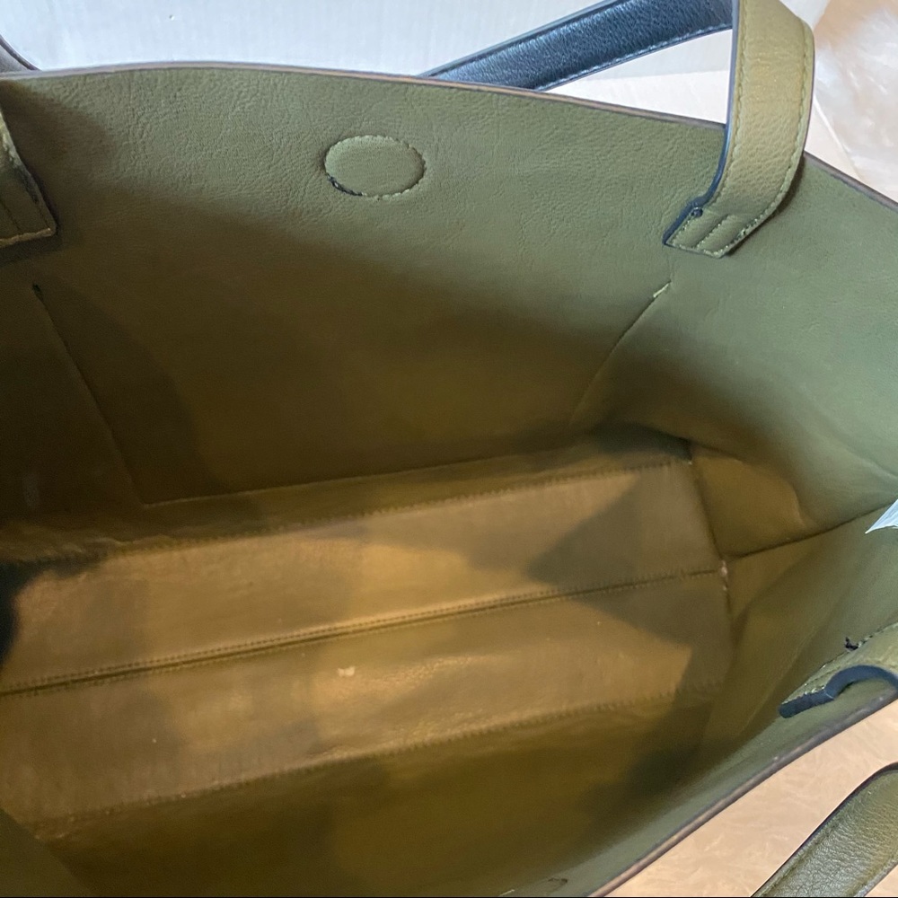 Steve Madden black and hunter green tassel shopper tote faux leather laptop bag - Picture 9 of 11